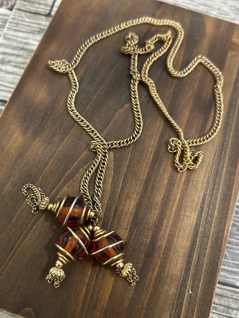 Vintage Gold Tone Tassel Necklace 28 Inch Continuous Chain